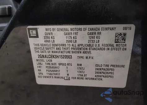 2017 Chevrolet Equinox Lt from USA, damaged, VIN 2GNALCEK3H1520563